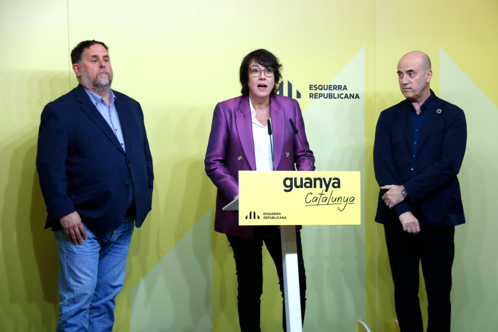 Oriol Junqueras, president d'ERC, i Diana Riba i Tomàs Molina, candidats d'ERC a les eleccions europees del 9 de juny | ACN